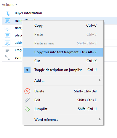 Copying a question into a text fragment