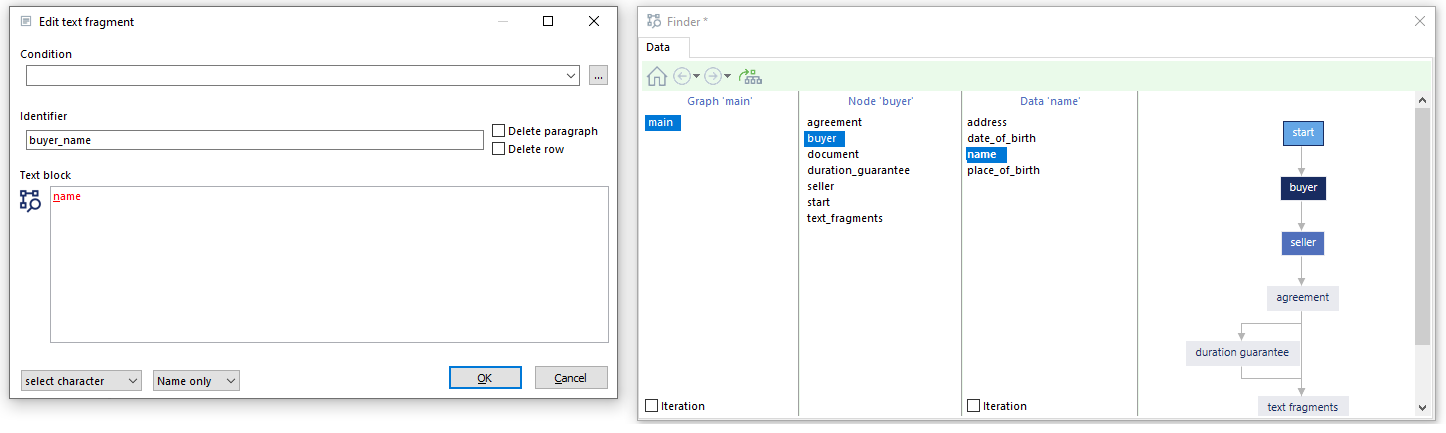 Manually adding a question into a text fragment