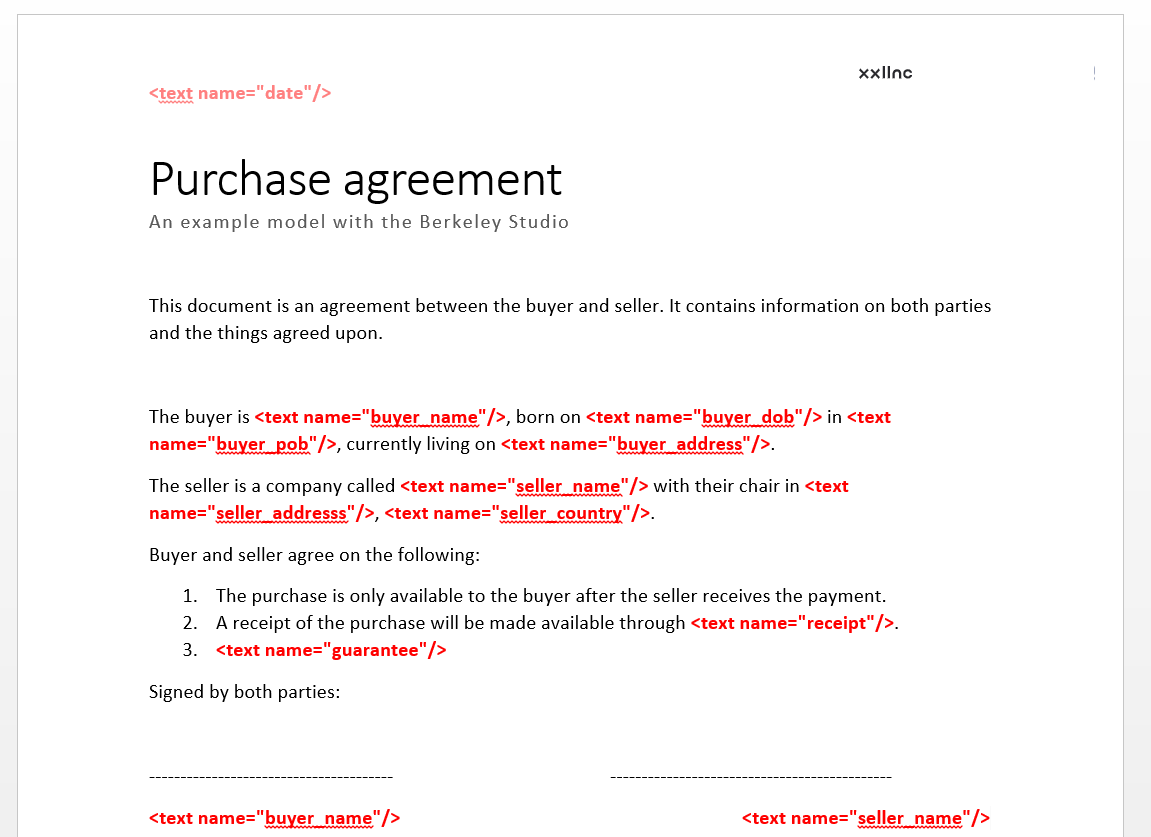 The template with all text fragments