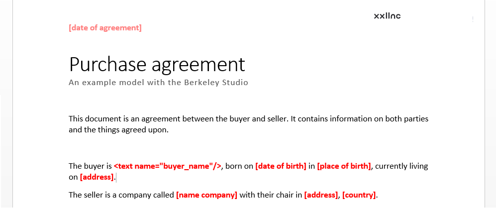 The template with an added text fragment