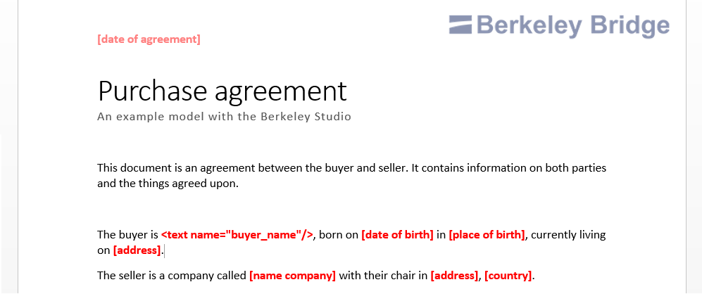 The template with an added text fragment