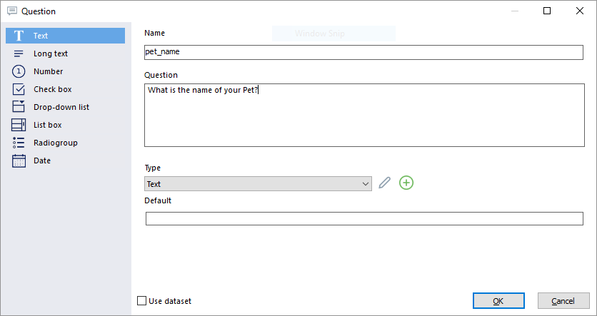 the question dialog
