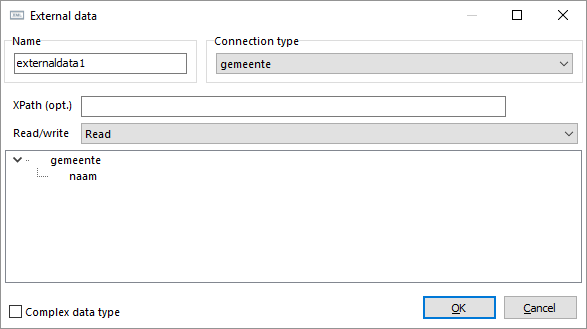 External data dialog