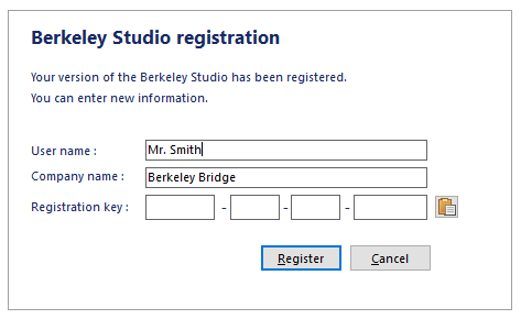 Registration dialog