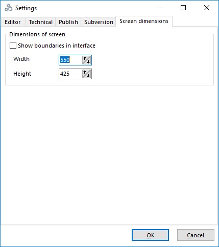 Screen dimensions tab