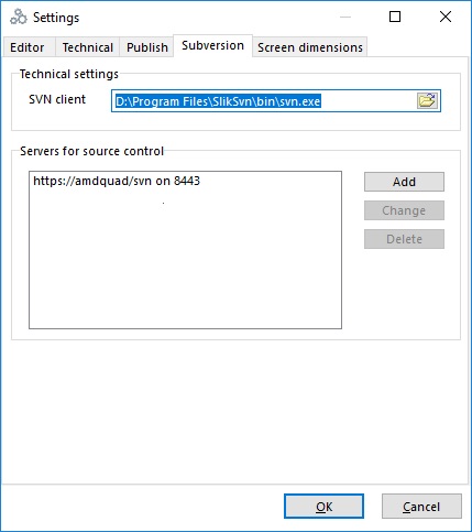Subversion settings tab