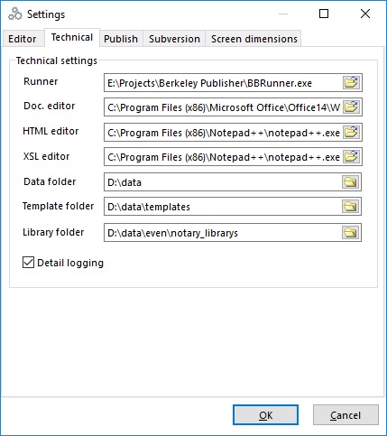 Technical settings tab