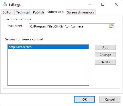 Subversion settings dialog